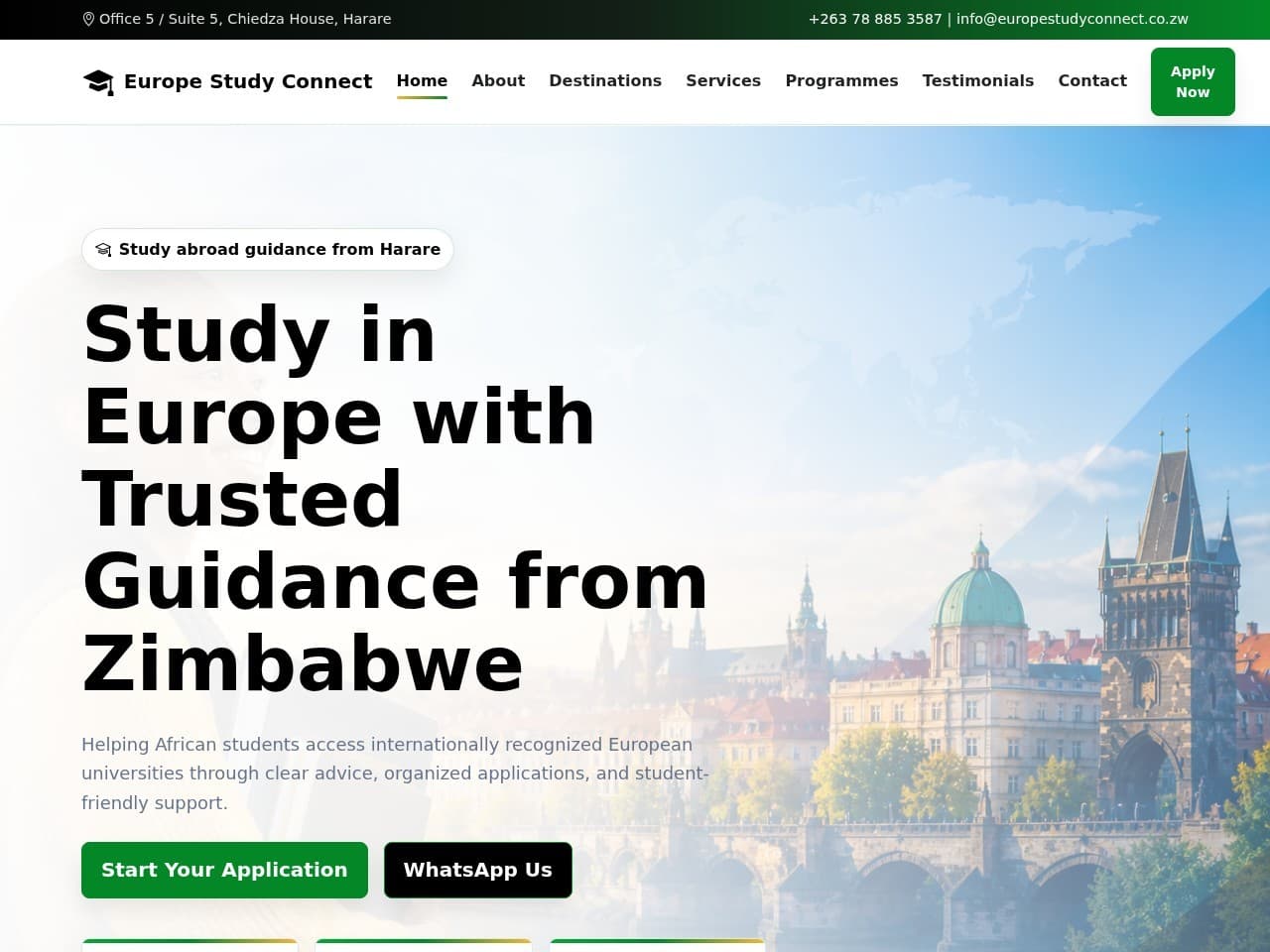 Europe Study Connect website project by Antfarm Tech Solutions