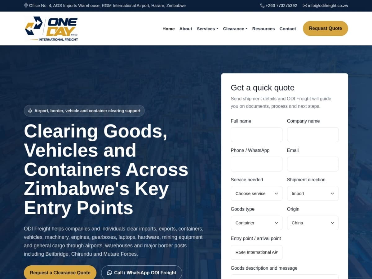 ODI Freight website project by Antfarm Tech Solutions